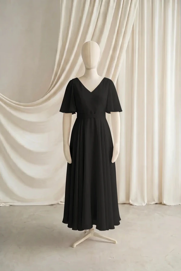 Phoebe Junior Bridesmaid Dress by TH&TH – Black – Black – Front Phoebe junior bridesmaid dress by TH&TH in Black, full-length front view