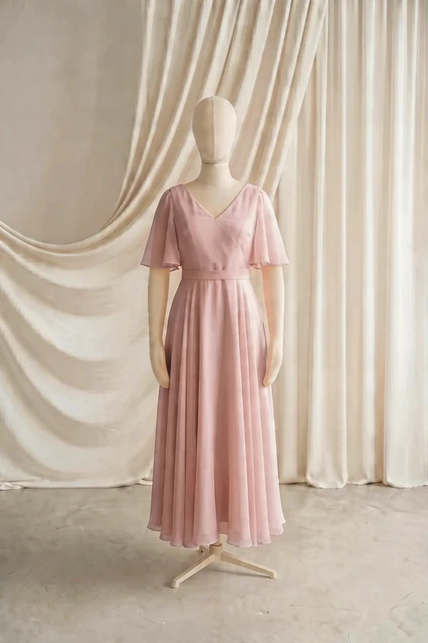 Phoebe Junior Bridesmaid Dress by TH&TH – Pink – Blush Pink – Front Phoebe junior bridesmaid dress by TH&TH in Blush Pink, full-length front view