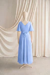 Phoebe junior bridesmaid dress by TH&TH in Dusty Blue, full-length back view