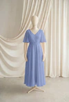 Phoebe junior bridesmaid dress by TH&TH in French Blue, full-length front view