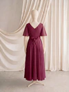 Phoebe junior bridesmaid dress by TH&TH in Merlot, full-length back view