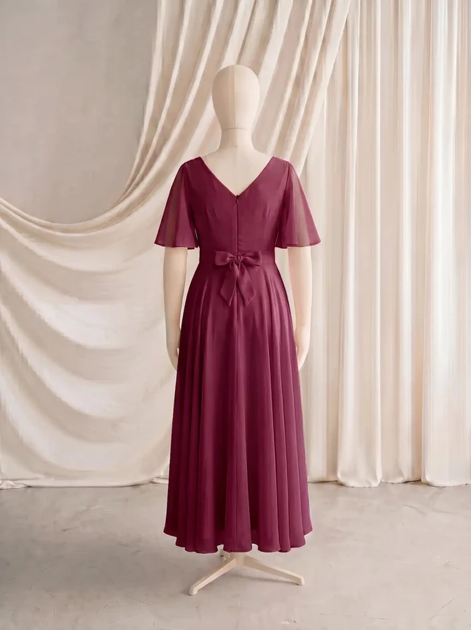 Phoebe Junior Bridesmaid Dress by TH&TH – Burgundy – Merlot – Back Phoebe junior bridesmaid dress by TH&TH in Merlot, full-length back view