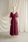 Phoebe junior bridesmaid dress by TH&TH in Merlot, full-length front view