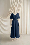 Phoebe junior bridesmaid dress by TH&TH in Navy, full-length front view