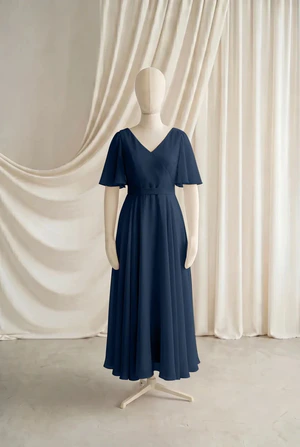 Phoebe junior bridesmaid dress by TH&TH in Navy, full-length front view