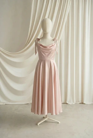 Tilly junior bridesmaid dress by TH&TH in Blush Pink, full-length front view