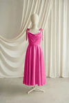 Tilly junior bridesmaid dress by TH&TH in Cerise, full-length front view