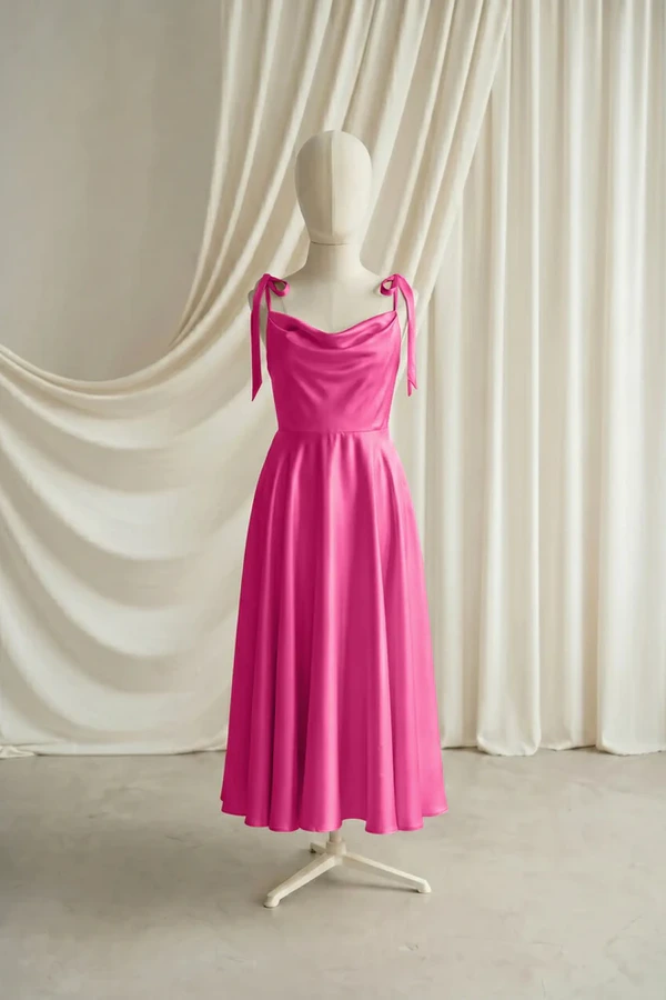 Tilly Junior Bridesmaid Dress by TH&TH – Pink – Cerise – Front Tilly junior bridesmaid dress by TH&TH in Cerise, full-length front view
