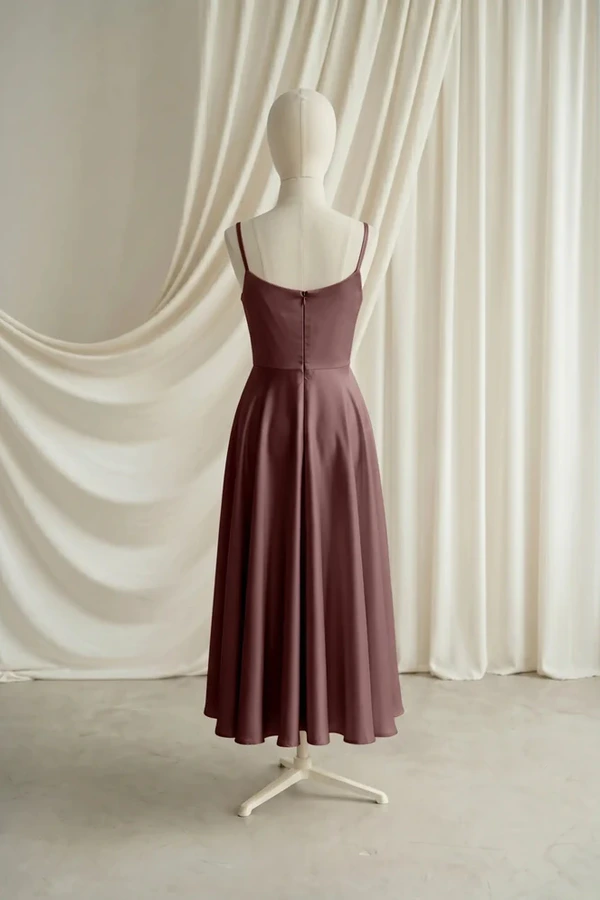 Tilly Junior Bridesmaid Dress by TH&TH – Brown – Chocolate Brown – Back Tilly junior bridesmaid dress by TH&TH in Chocolate Brown, full-length back view