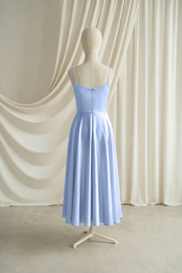 Tilly Junior Bridesmaid Dress by TH&TH – Blue – Dusty Blue – Back Tilly junior bridesmaid dress by TH&TH in Dusty Blue, full-length back view