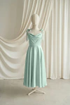Tilly junior bridesmaid dress by TH&TH in Dusty Eucalyptus, full-length front view