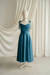 Tilly junior bridesmaid dress by TH&TH in Emerald Dawn, full-length front view