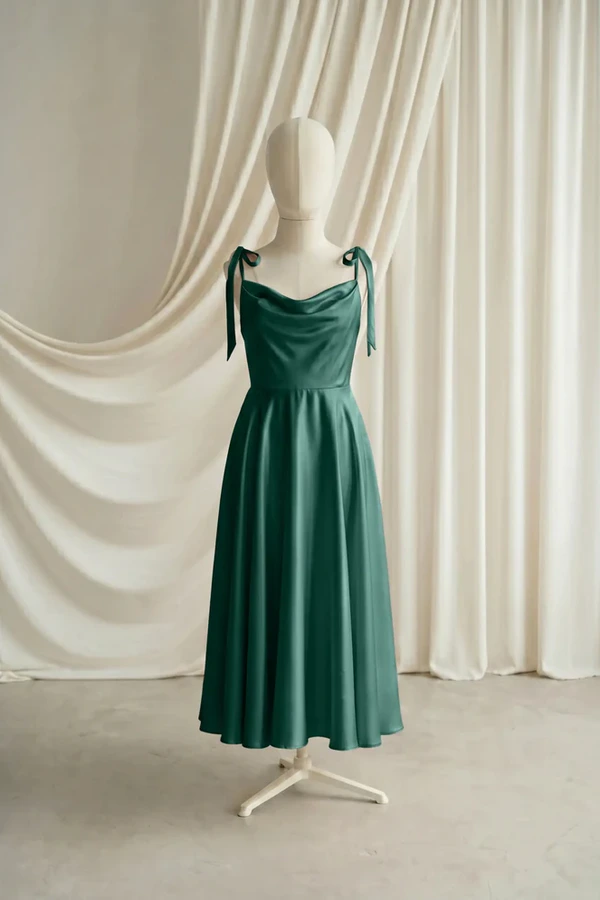 Tilly Junior Bridesmaid Dress by TH&TH – Green – Forest Green – Front Tilly junior bridesmaid dress by TH&TH in Forest Green, full-length front view