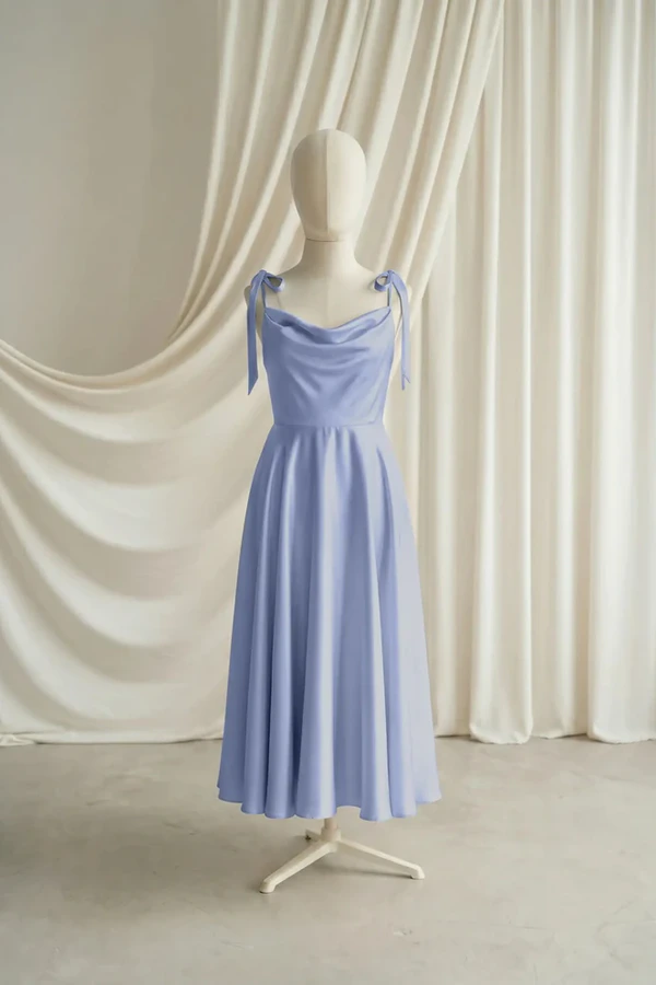 Tilly Junior Bridesmaid Dress by TH&TH – Blue – French Blue – Front Tilly junior bridesmaid dress by TH&TH in French Blue, full-length front view