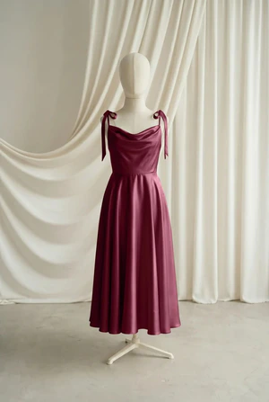 Tilly junior bridesmaid dress by TH&TH in Merlot, full-length front view