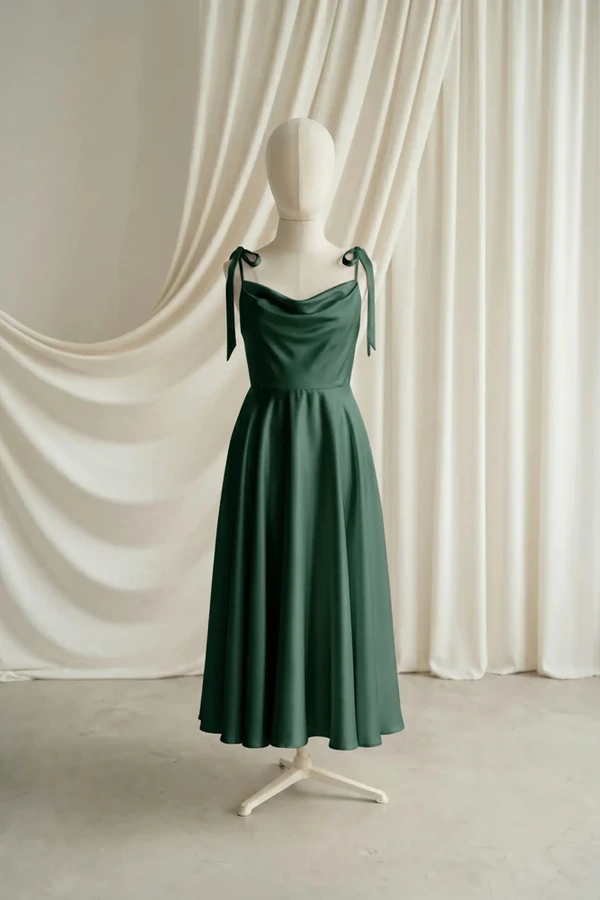 Tilly Junior Bridesmaid Dress by TH&TH – Green – Olive Grove – Front Tilly junior bridesmaid dress by TH&TH in Olive Grove, full-length front view