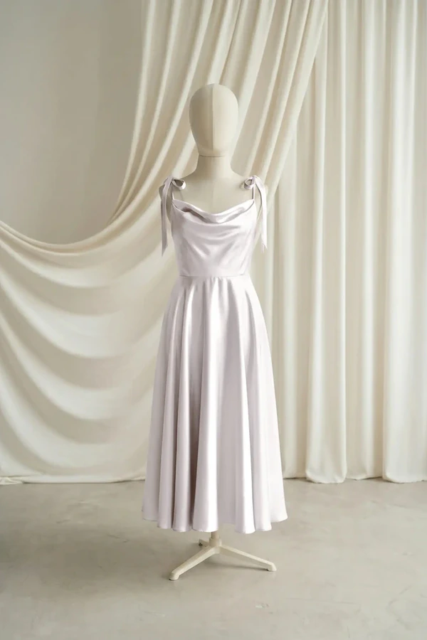 Tilly Junior Bridesmaid Dress by TH&TH – Neutral – Oyster – Front Tilly junior bridesmaid dress by TH&TH in Oyster, full-length front view
