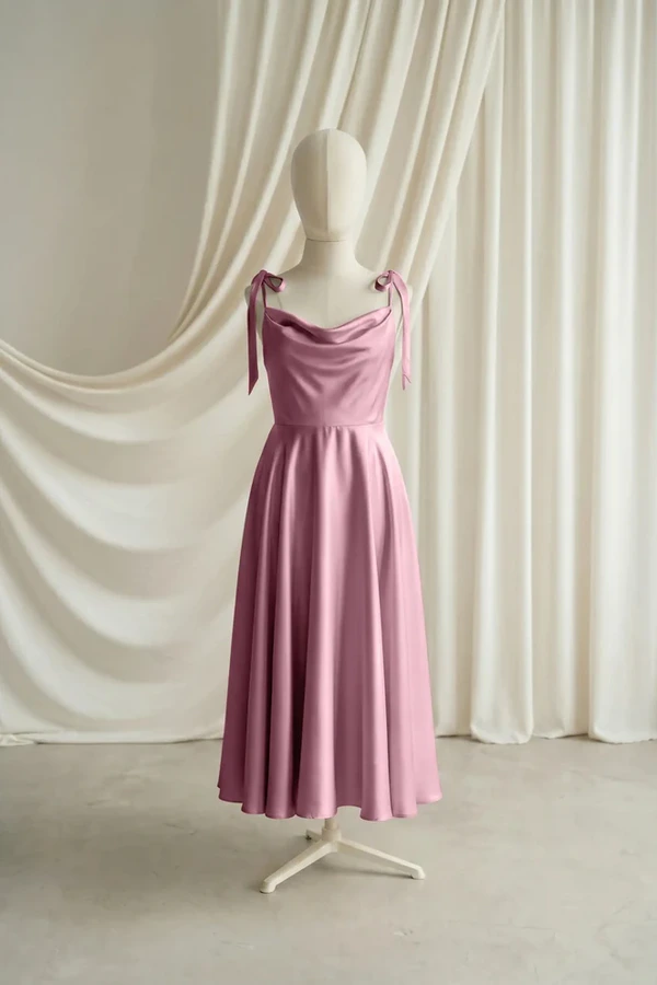 Tilly Junior Bridesmaid Dress by TH&TH – Pink – Rose Pink – Front Tilly junior bridesmaid dress by TH&TH in Rose Pink, full-length front view