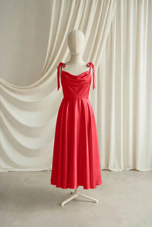 Tilly junior bridesmaid dress by TH&TH in Ruby, full-length front view