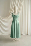 Tilly junior bridesmaid dress by TH&TH in Sage Green, full-length front view