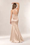 Anna Champagne satin bridesmaid dress by Tania Olsen — rear view