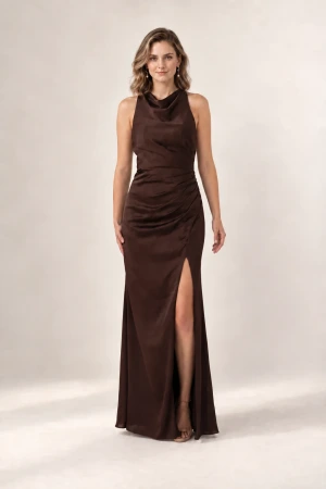 Anna Brown Satin Bridesmaid Dress by Tania Olsen