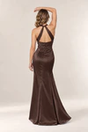 Anna Chocolate satin bridesmaid dress by Tania Olsen — rear view