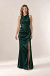 Anna Emerald satin bridesmaid dress by Tania Olsen — front view