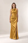 Anna Honey Gold satin bridesmaid dress by Tania Olsen — front view