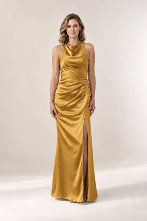 Anna Gold Satin Bridesmaid Dress by Tania Olsen
