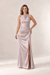 Anna Nougat satin bridesmaid dress by Tania Olsen — front view