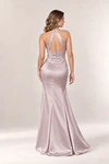 Anna Nougat satin bridesmaid dress by Tania Olsen — rear view