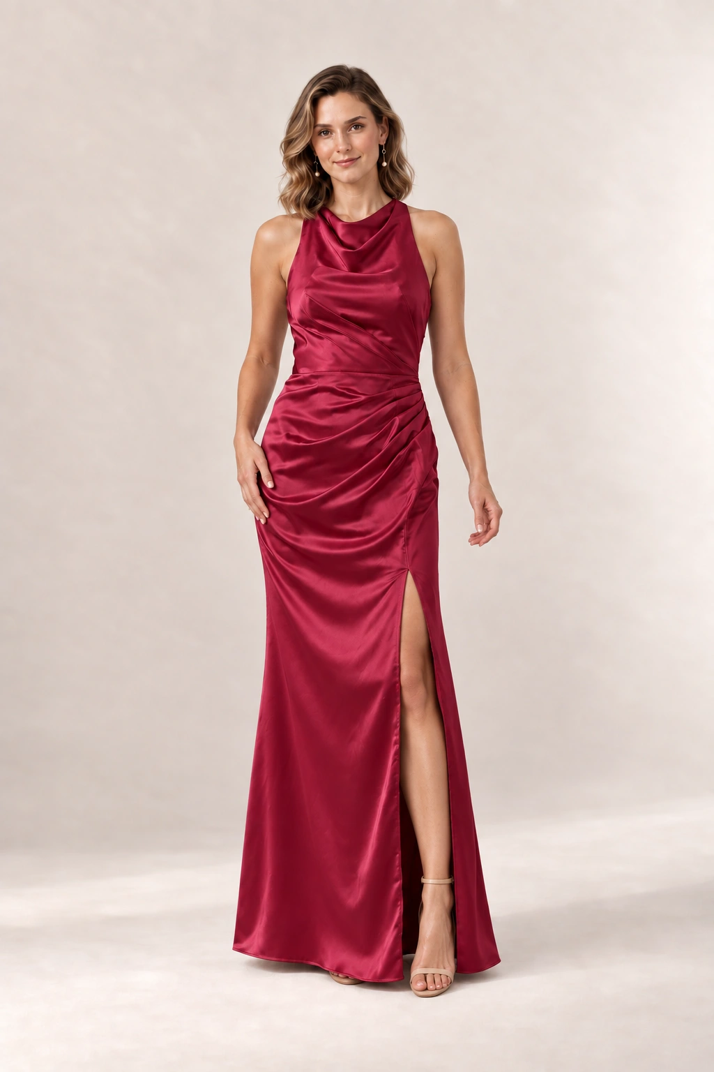 Anna Red Satin Bridesmaid Dress by Tania Olsen