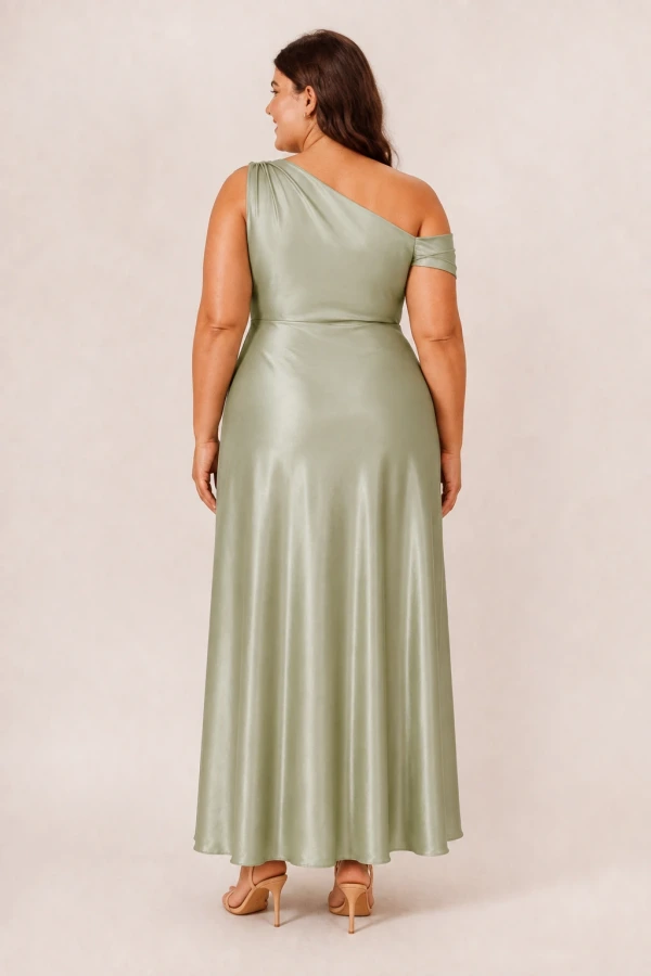 Elara Sage Green satin bridesmaid dress by Dressology, curvy back Elara Sage Green satin bridesmaid dress by Dressology, curvy back