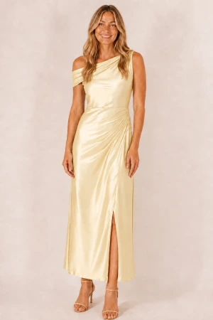 Elara Yellow Satin Bridesmaid Dress by Dressology