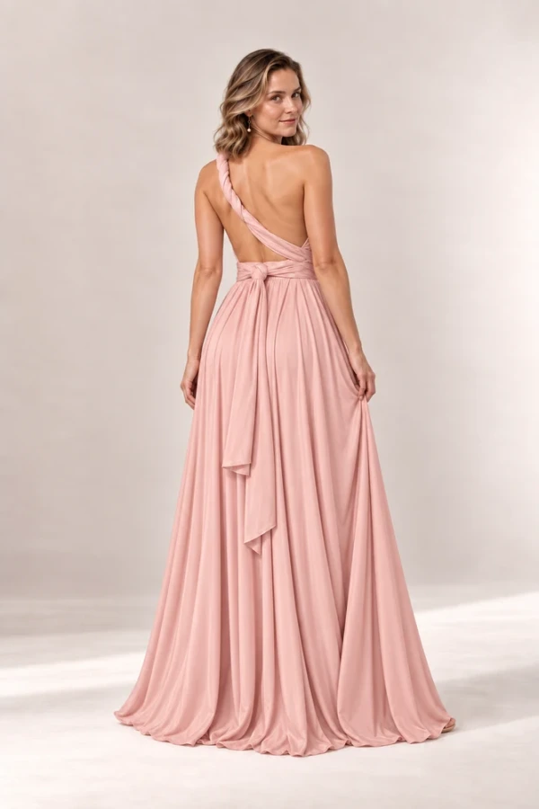 Infinity wrap blush bridesmaid dress by Tania Olsen - rear view Infinity wrap blush bridesmaid dress by Tania Olsen - rear view