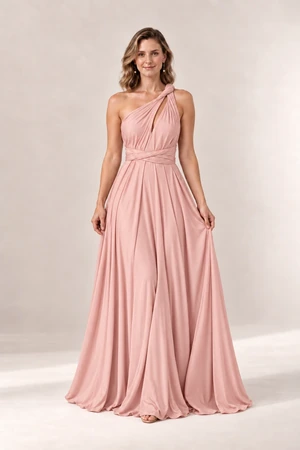 Infinity Wrap Blush bridesmaid dress by Tania Olsen - full-length front