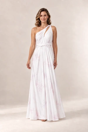 Floral print white Infinity wrap bridesmaid dress by Tania Olsen - front