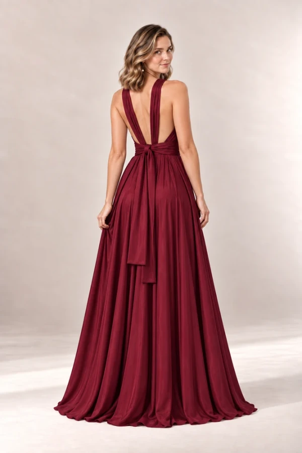 Infinity wrap merlot bridesmaid dress by Tania Olsen - rear view Infinity wrap merlot bridesmaid dress by Tania Olsen - rear view