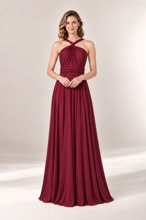Infinity Wrap Merlot Red bridesmaid dress by Tania Olsen - full-length front