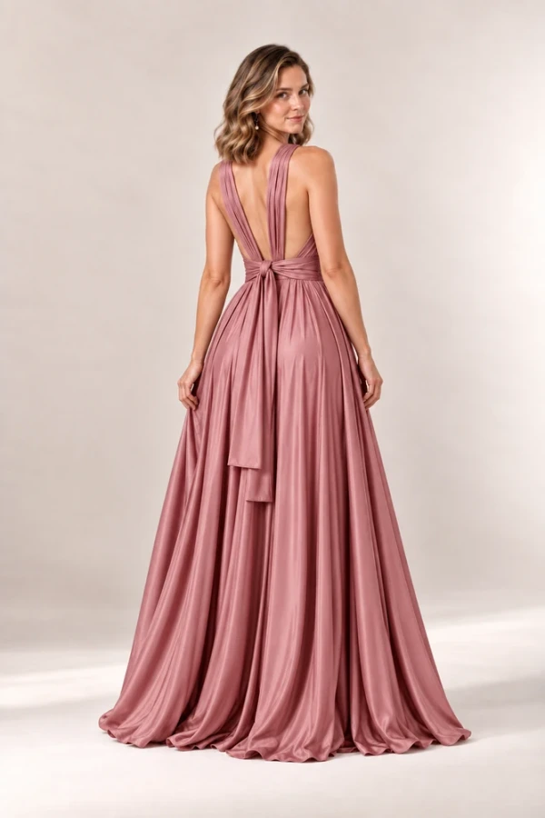 Infinity wrap mink bridesmaid dress by Tania Olsen - rear view Infinity wrap mink bridesmaid dress by Tania Olsen - rear view