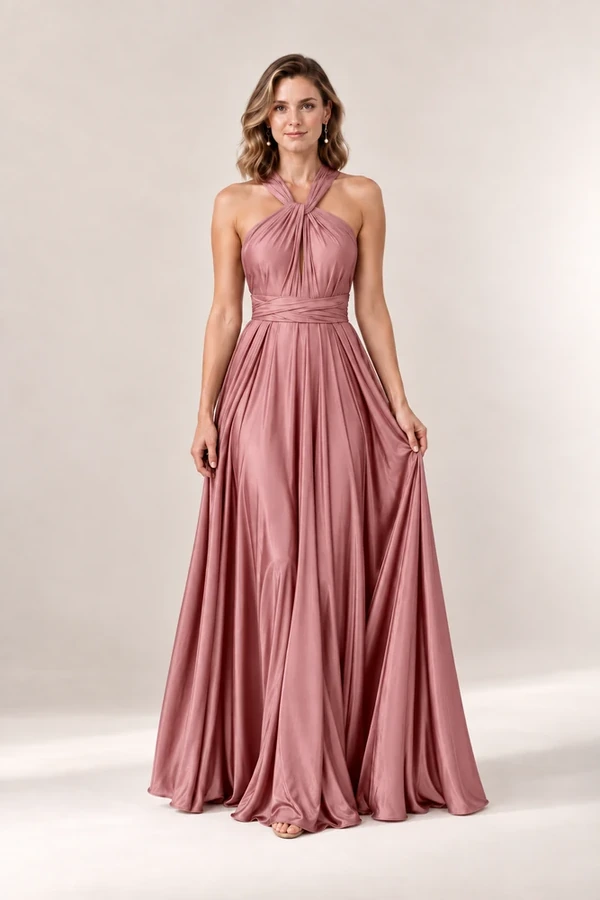 Infinity Wrap Mink bridesmaid dress by Tania Olsen - full-length front Infinity Wrap Mink bridesmaid dress by Tania Olsen - full-length front