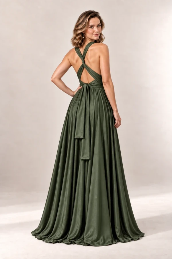 Infinity wrap olive bridesmaid dress by Tania Olsen - rear view Infinity wrap olive bridesmaid dress by Tania Olsen - rear view