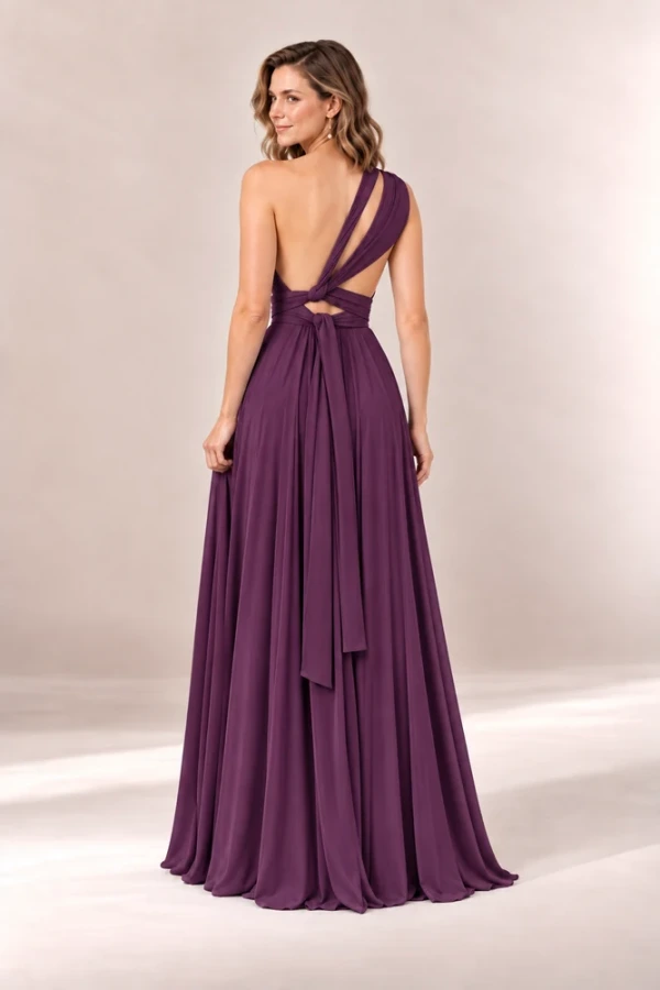 Infinity wrap purple bridesmaid dress by Tania Olsen - rear view Infinity wrap purple bridesmaid dress by Tania Olsen - rear view