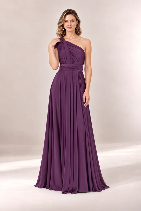 Infinity Wrap Purple bridesmaid dress by Tania Olsen - full-length front Infinity Wrap Purple bridesmaid dress by Tania Olsen - full-length front