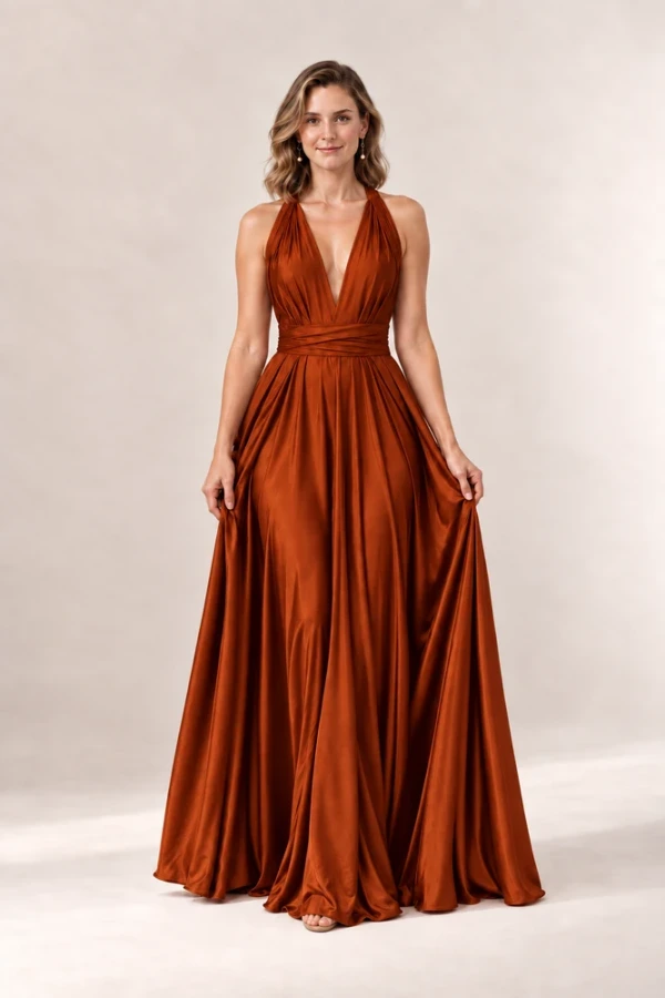 Rust Infinity wrap bridesmaid dress by Tania Olsen - front Rust Infinity wrap bridesmaid dress by Tania Olsen - front