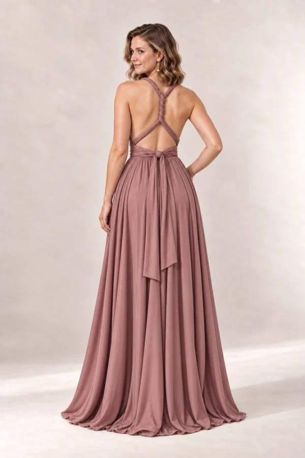 Infinity wrap tea rose bridesmaid dress by Tania Olsen - rear view Infinity wrap tea rose bridesmaid dress by Tania Olsen - rear view