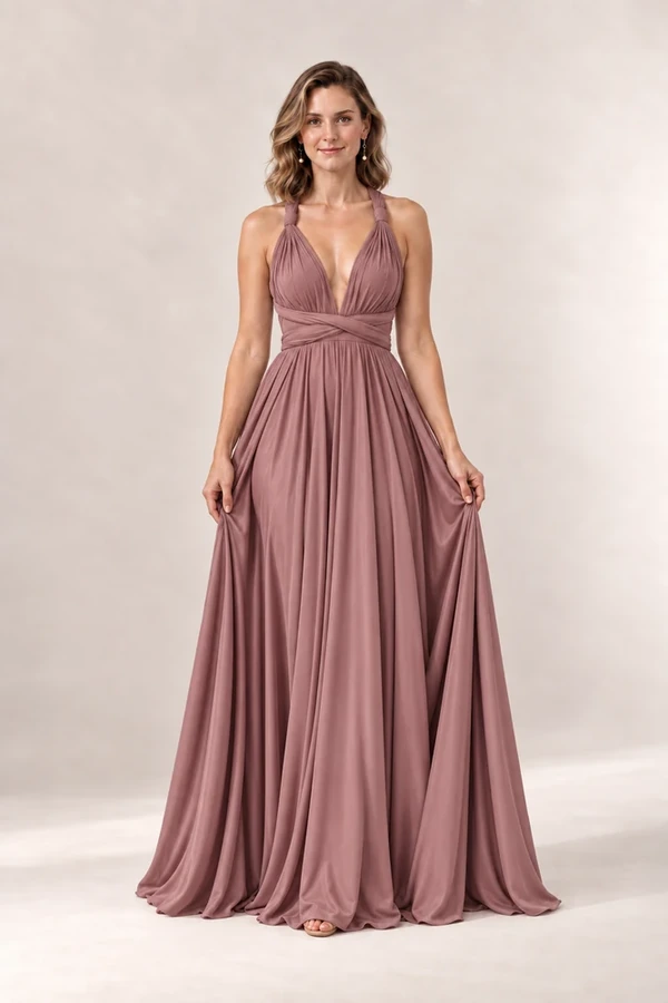 Infinity Wrap Tea Rose bridesmaid dress by Tania Olsen - full-length front Infinity Wrap Tea Rose bridesmaid dress by Tania Olsen - full-length front