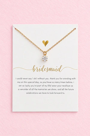 Bridesmaid Gold Crystal Necklace on Gift Card