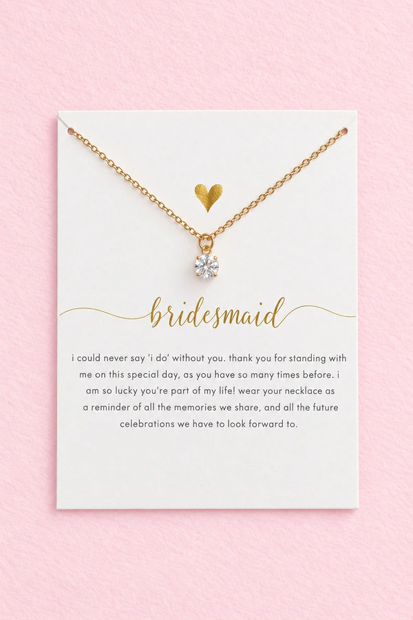 Bridesmaid Gold Crystal Necklace on Gift Card Bridesmaid Gold Crystal Necklace on Gift Card
